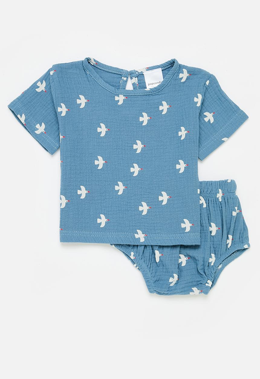 Pop Candy - Baby short sleeve top and bottom set - blue