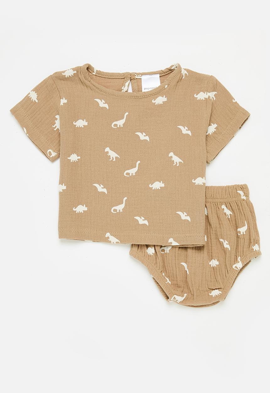 Pop Candy - Baby short sleeve top and bottom set - brown