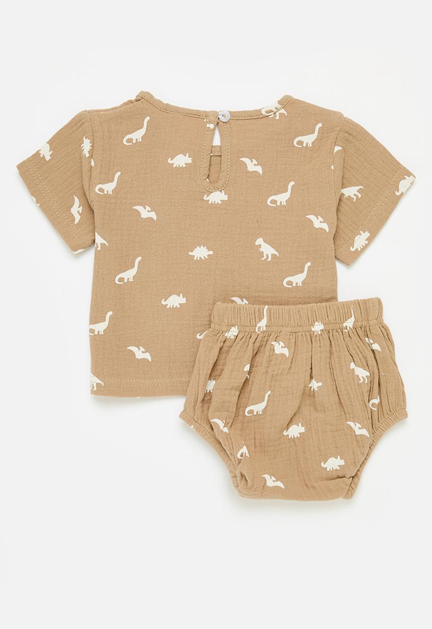 Pop Candy - Baby short sleeve top and bottom set - brown