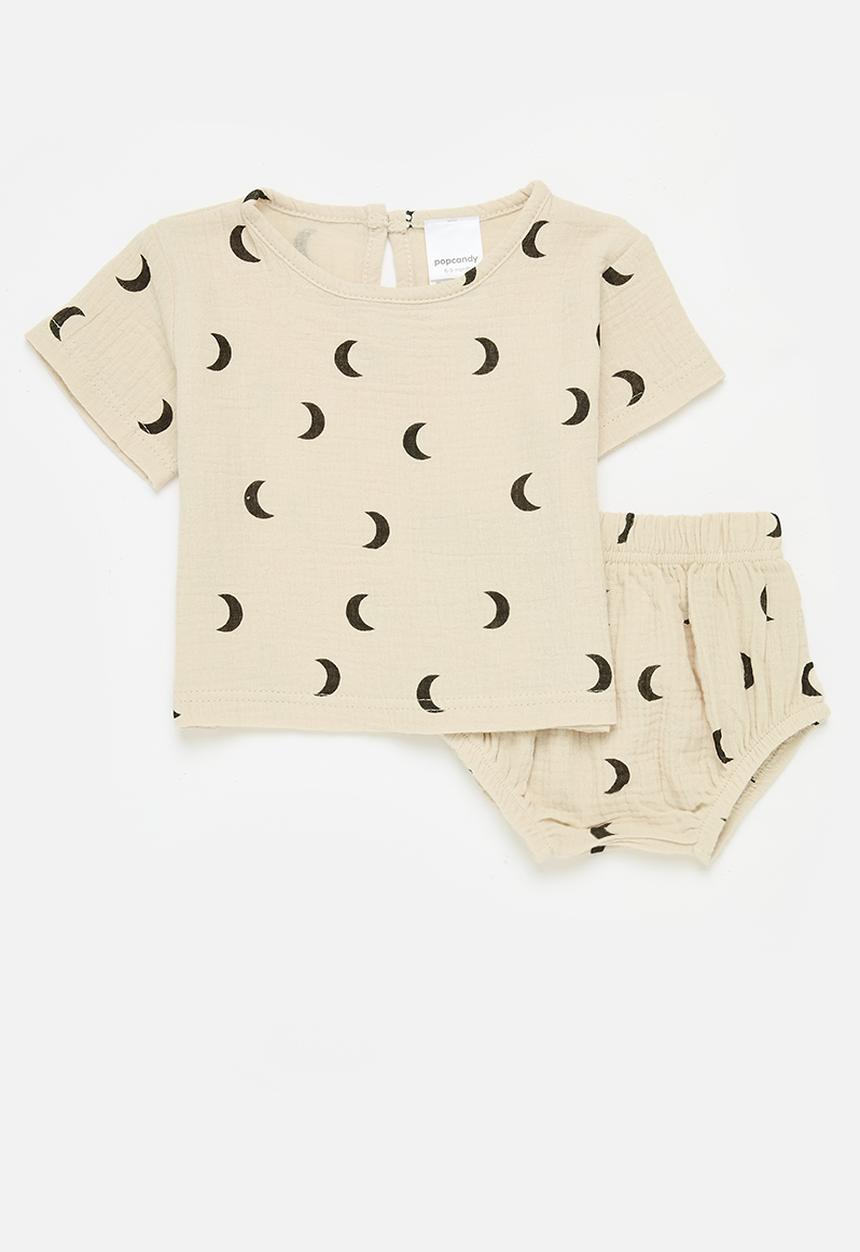 Pop Candy - Baby short sleeve top and bottom set - cream & white