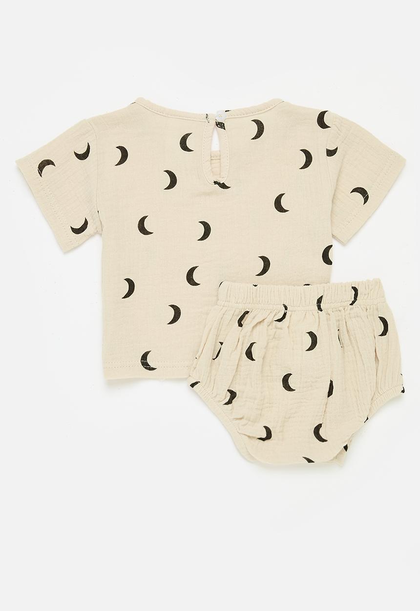 Pop Candy - Baby short sleeve top and bottom set - cream & white