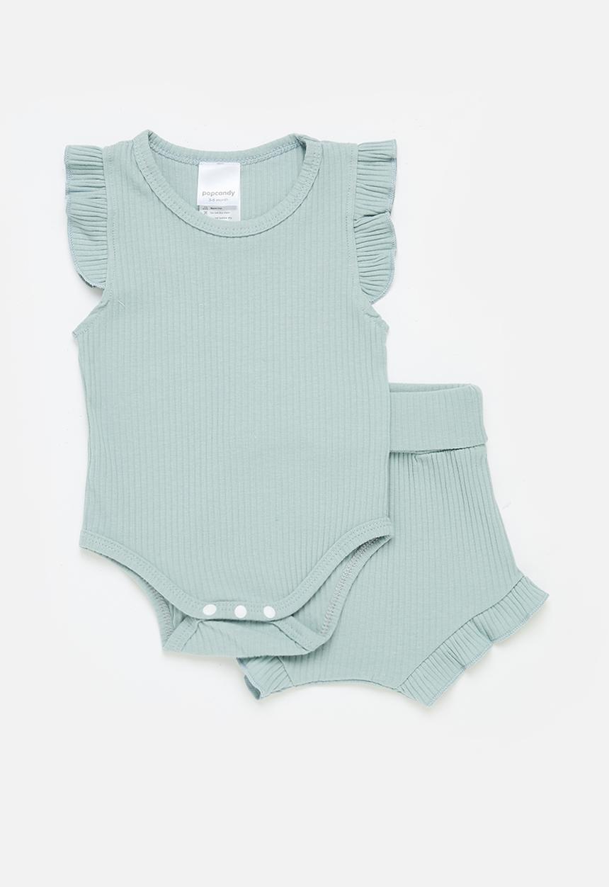 Pop Candy - Ruffle body vest and short set - light blue