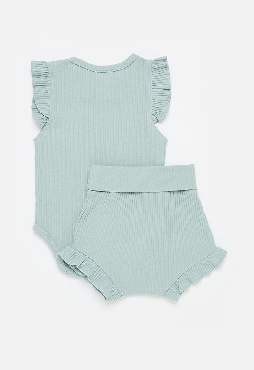 Pop Candy - Ruffle body vest and short set - light blue