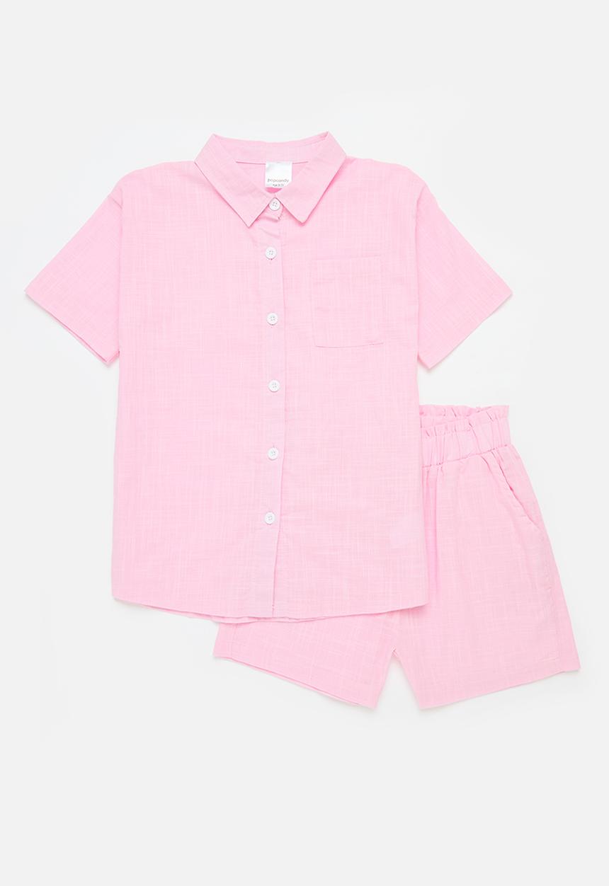 Pop Candy - Collared shirt and short set - pink