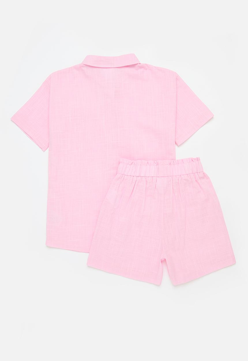 Pop Candy - Collared shirt and short set - pink