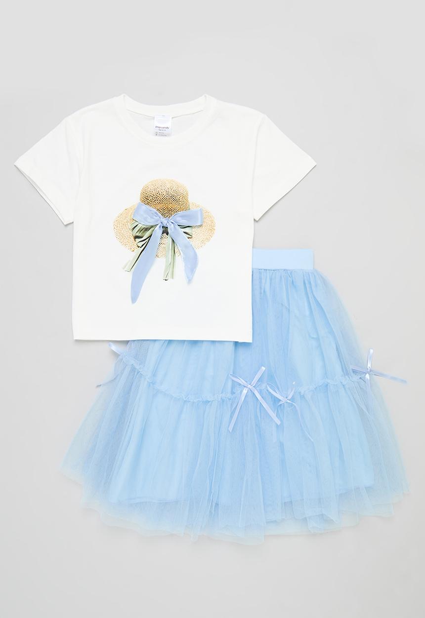 Pop Candy - Skirt & tee set - blue & white