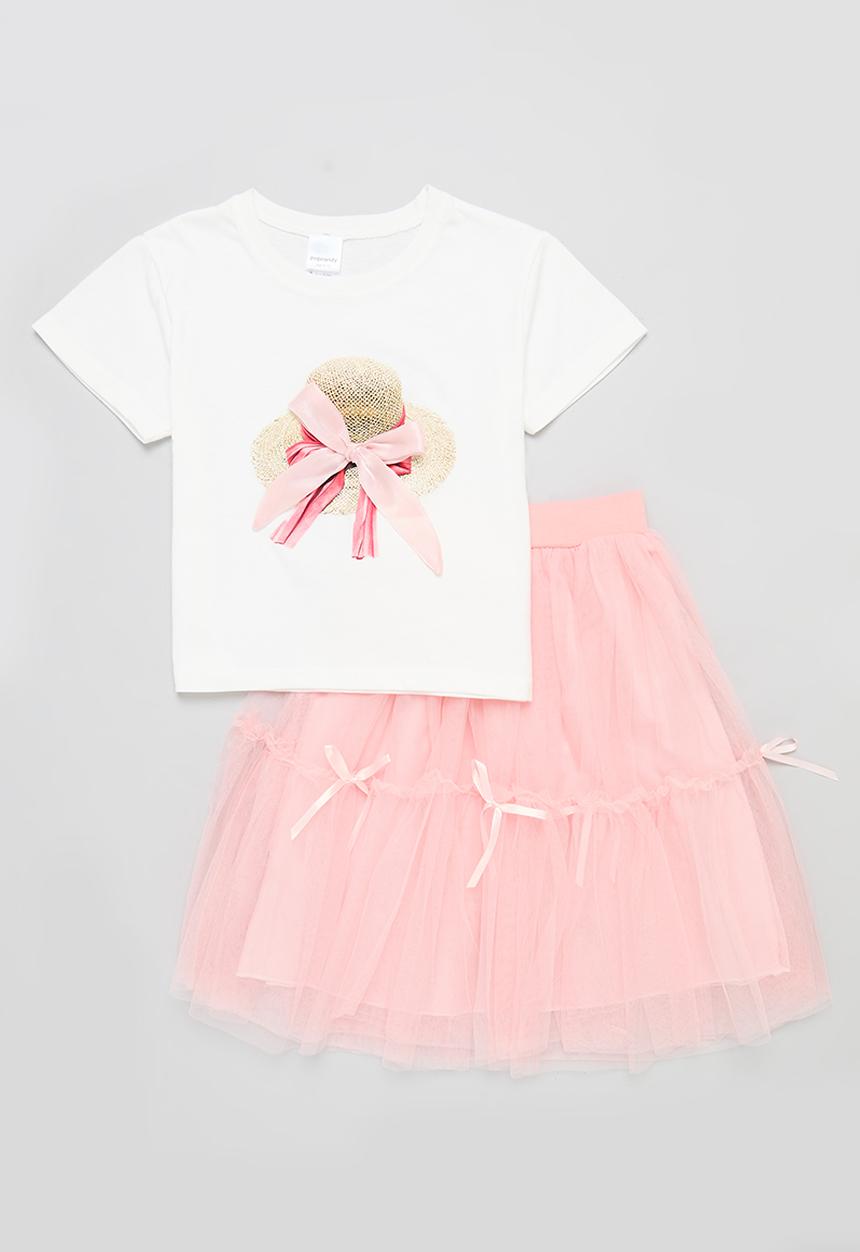 Pop Candy - Skirt & tee set - pink & white