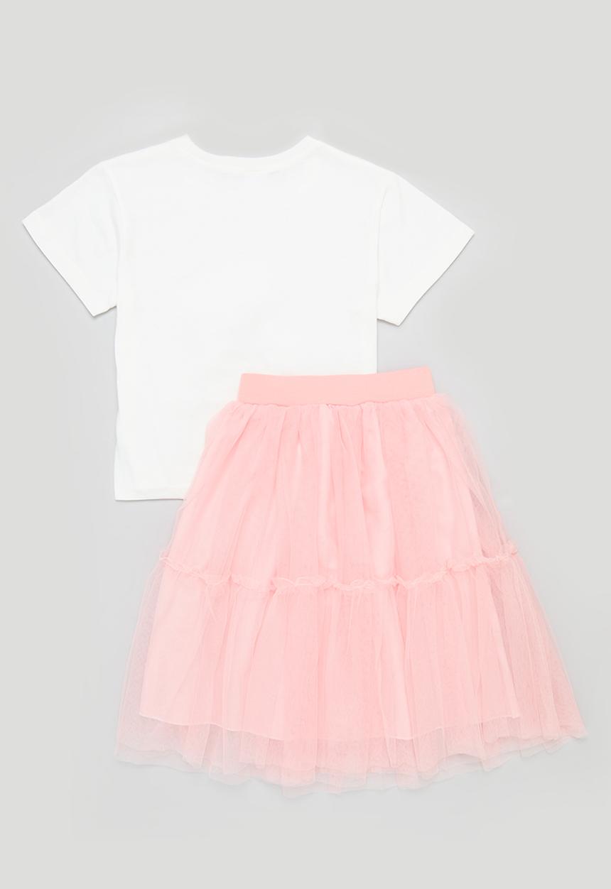 Pop Candy - Skirt & tee set - pink & white