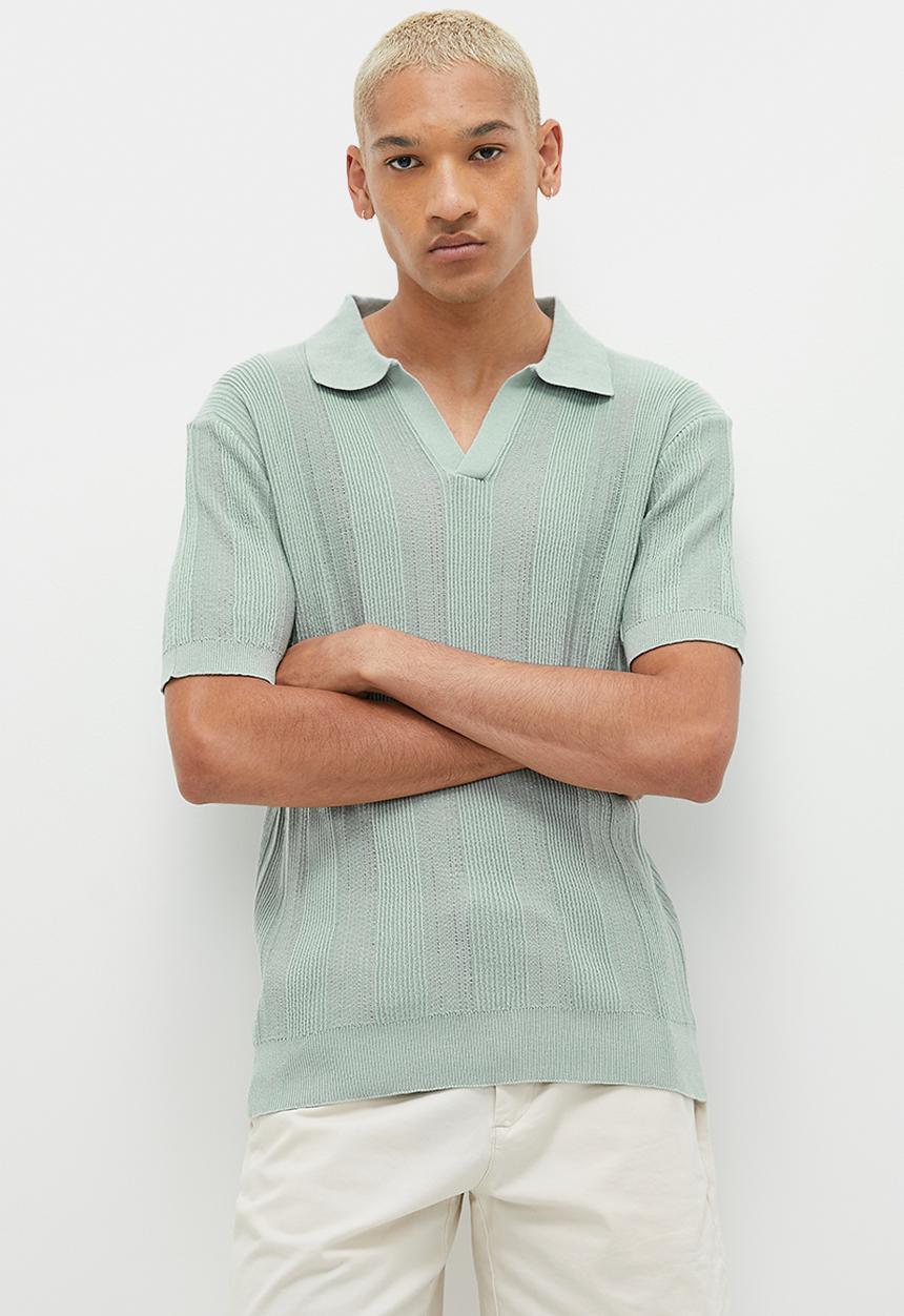 STYLE REPUBLIC - Crochet knit notch neck golfer - sage