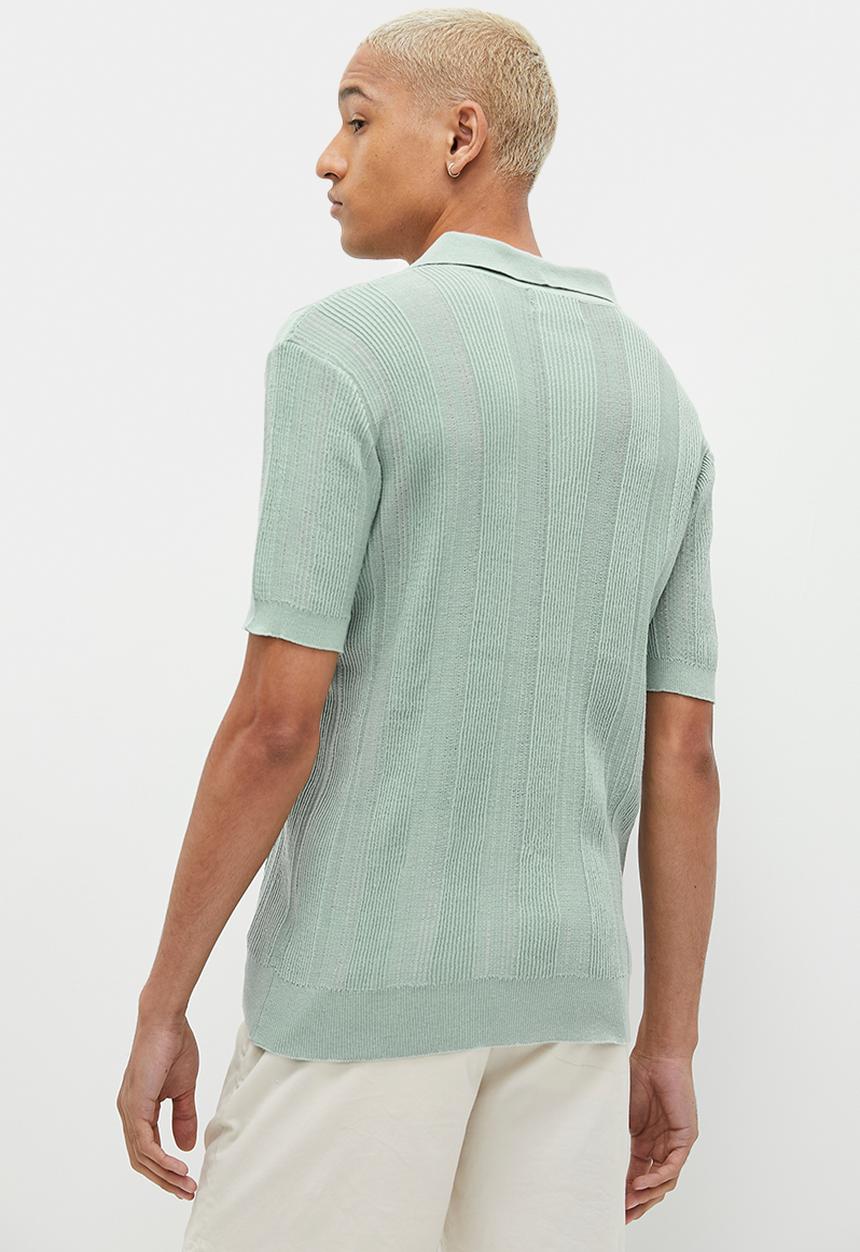 STYLE REPUBLIC - Crochet knit notch neck golfer - sage