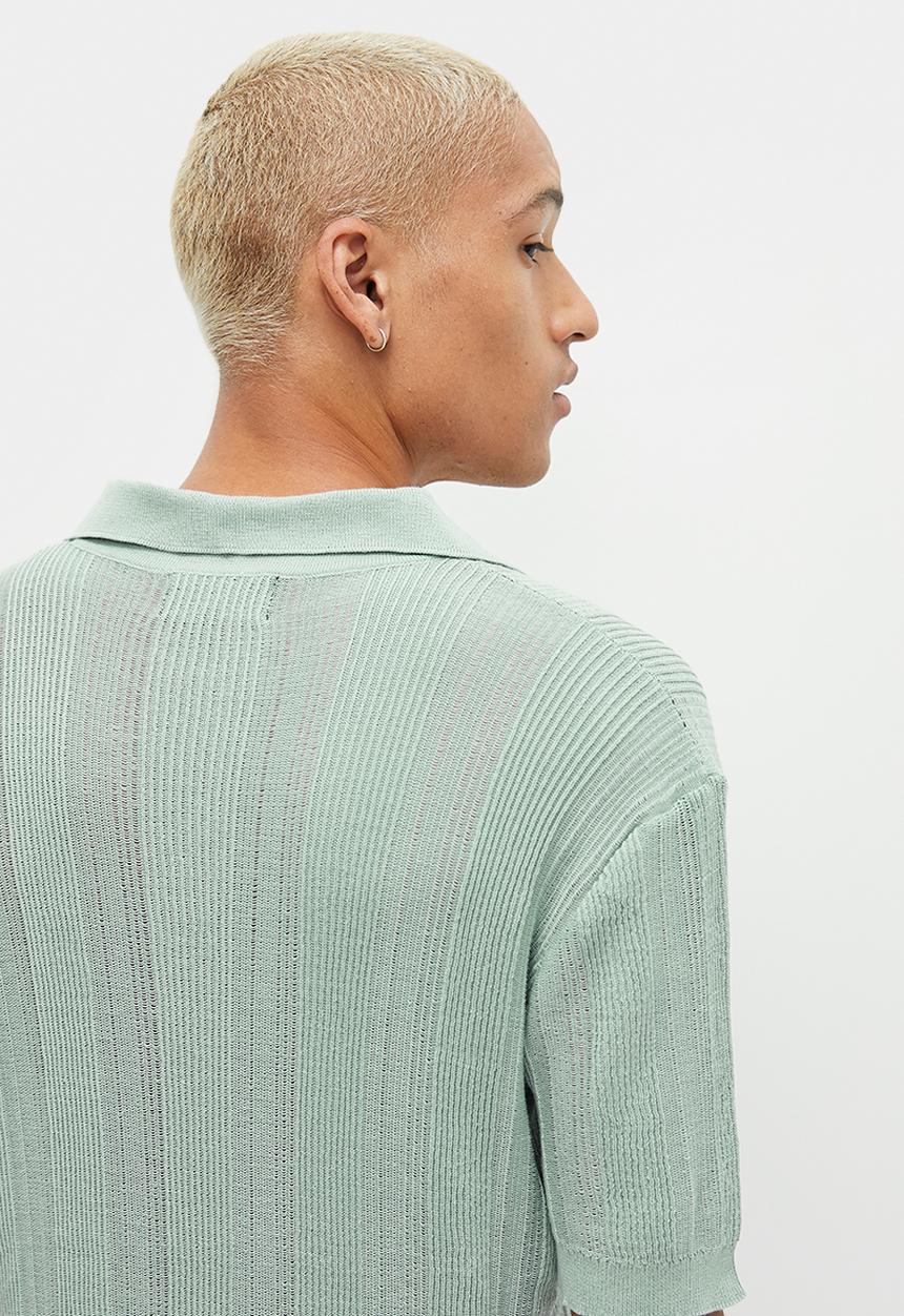 STYLE REPUBLIC - Crochet knit notch neck golfer - sage