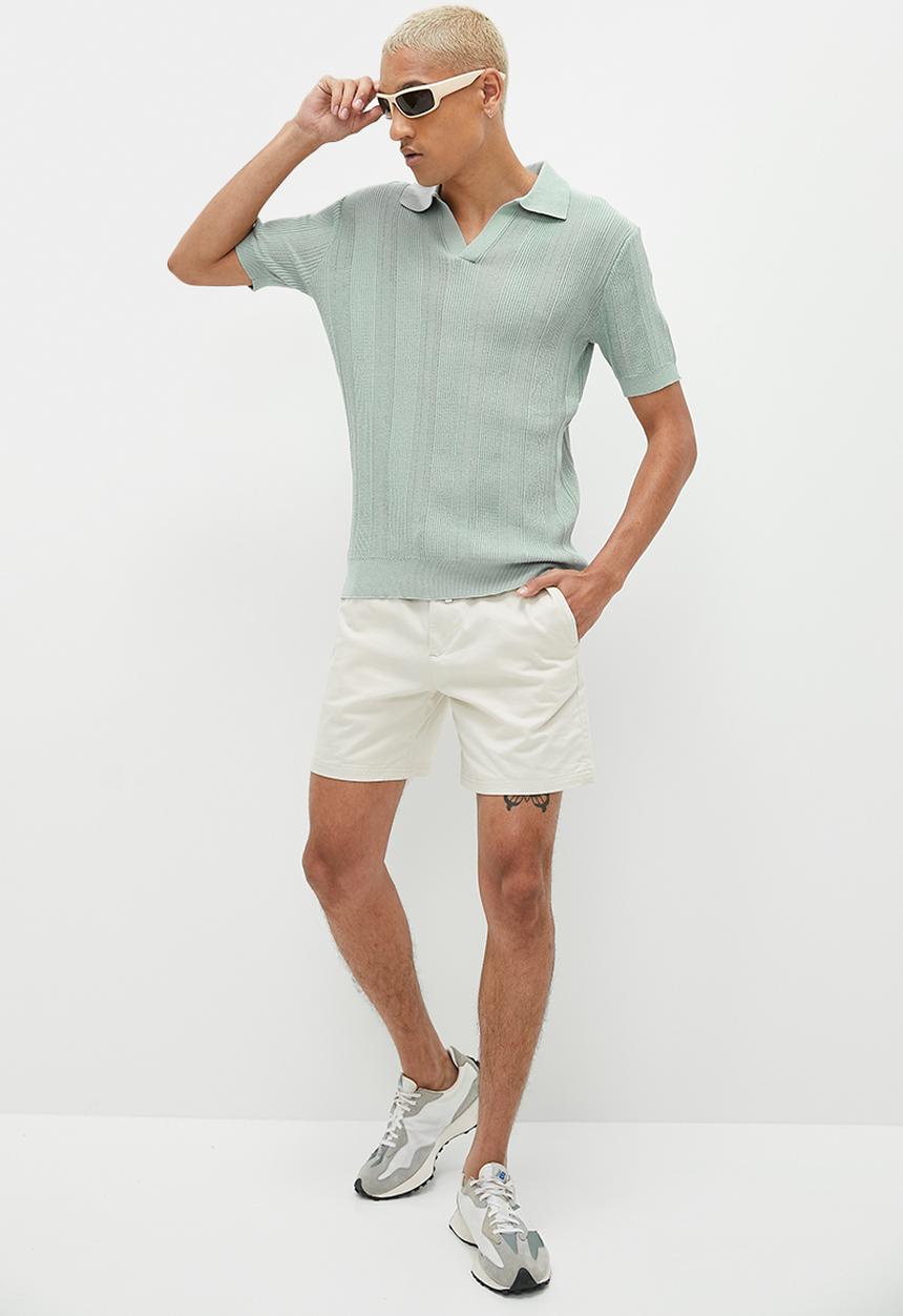 STYLE REPUBLIC - Crochet knit notch neck golfer - sage