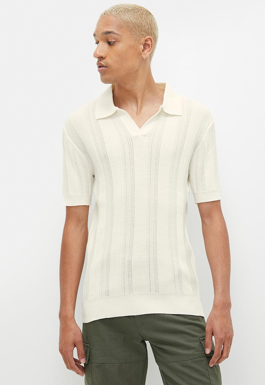 STYLE REPUBLIC - Crochet knit notch neck golfer - milk