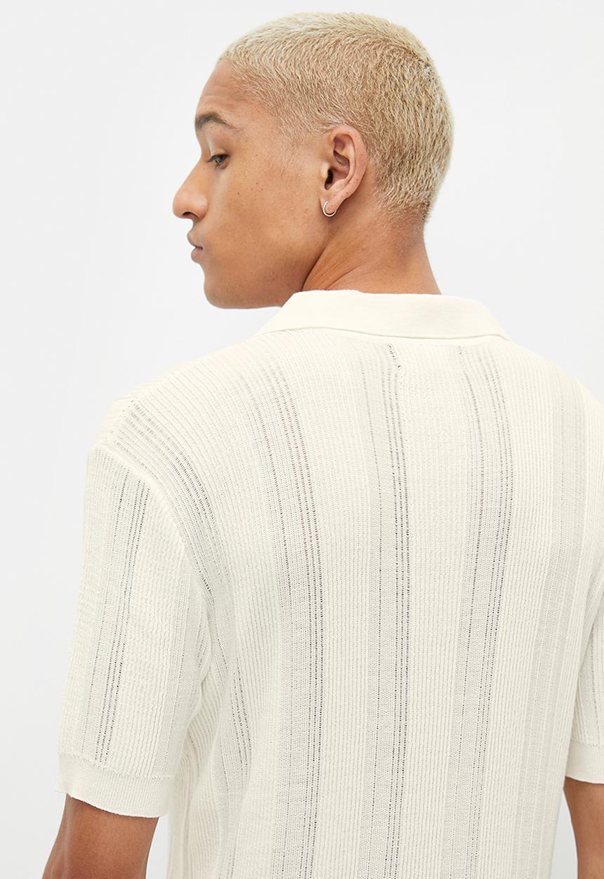 STYLE REPUBLIC - Crochet knit notch neck golfer - milk