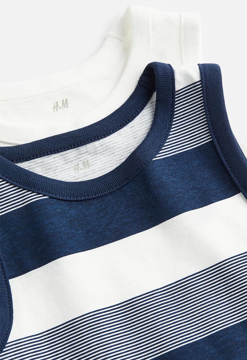 H&M - 2 Pack cotton vest tops - navy blue & white