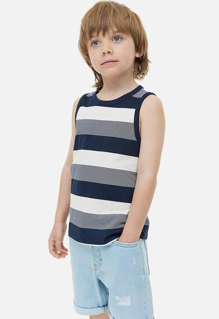 H&M - 2 Pack cotton vest tops - navy blue & white