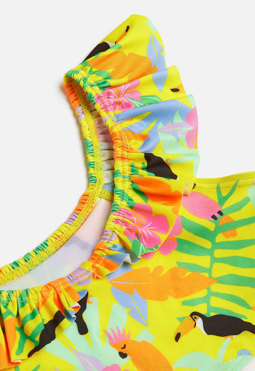 H&M - Patterned flounced bikini - bright yellow birds