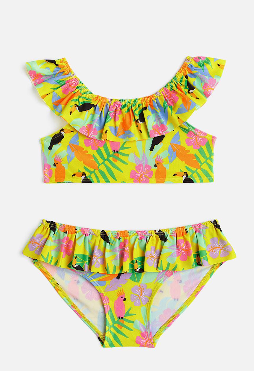 H&M - Patterned flounced bikini - bright yellow birds