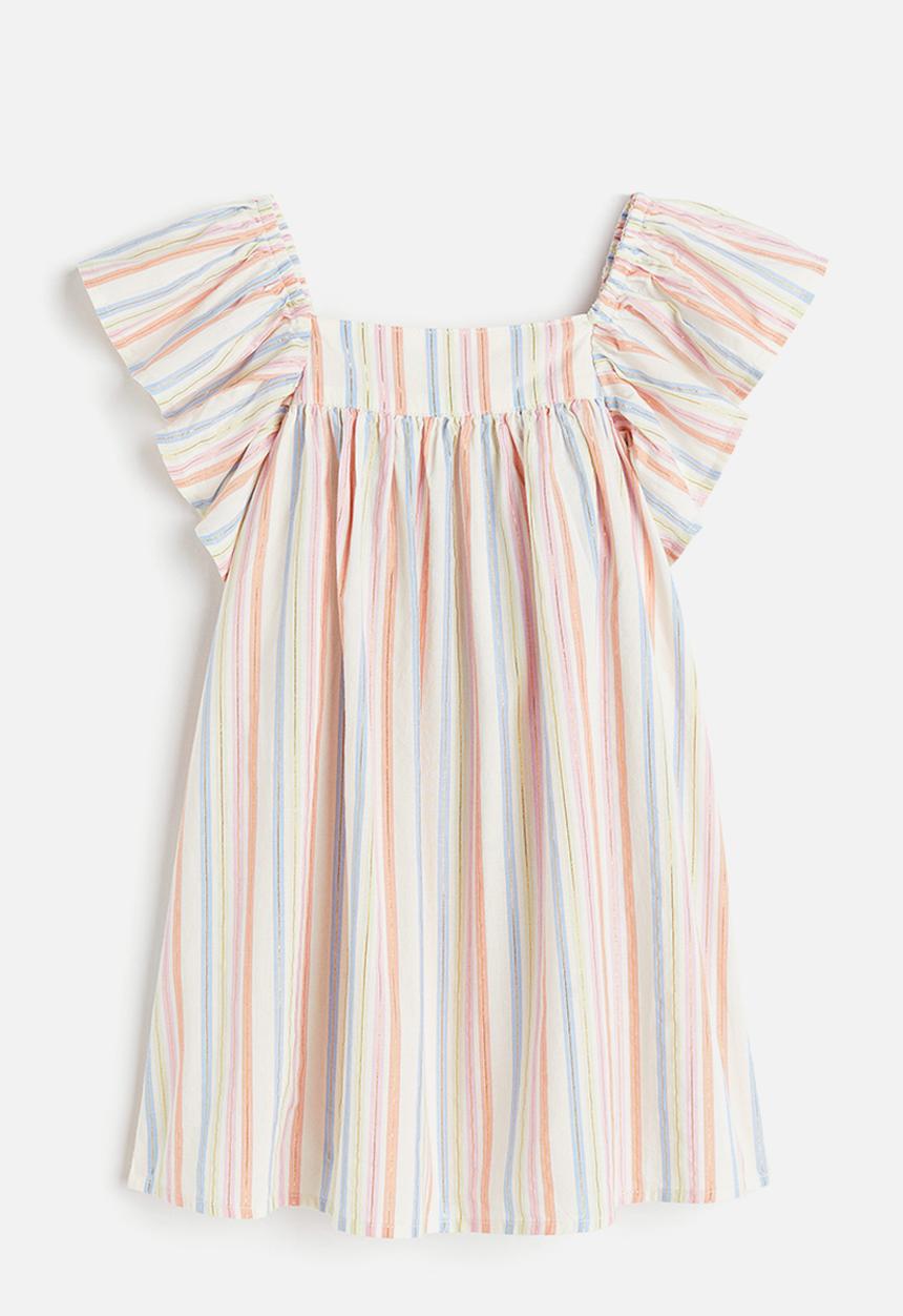 H&M - Butterfly-sleeved patterned dress - light pink striped