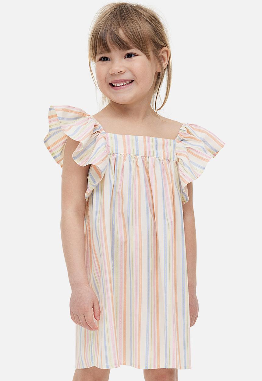 H&M - Butterfly-sleeved patterned dress - light pink striped