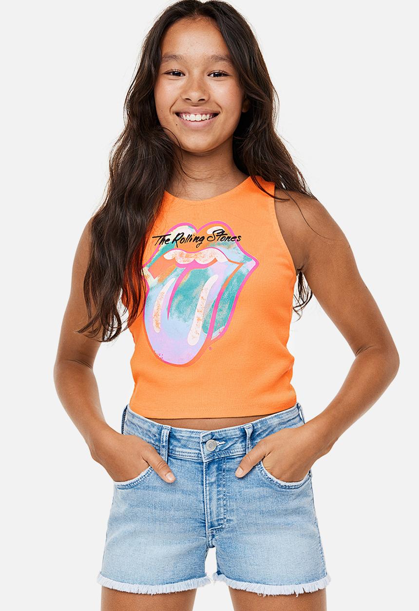 H&M - Ribbed vest top - yellow the rolling stones