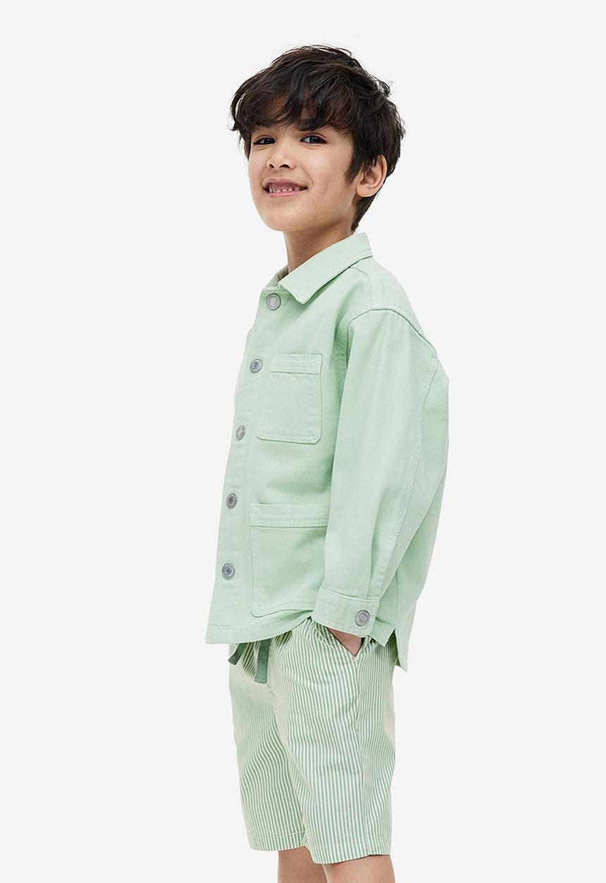 H&M - Cotton shorts - sage green striped 
