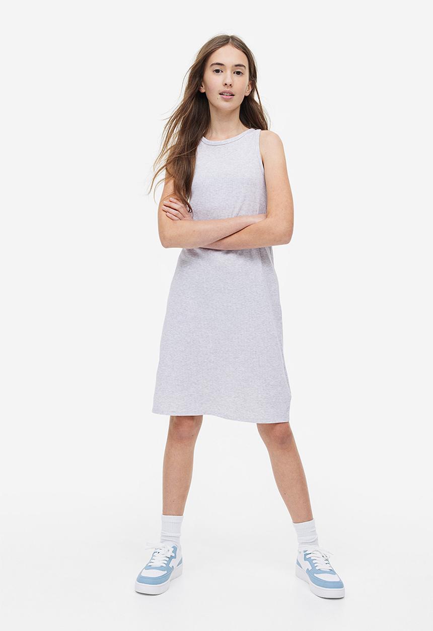 H&M - Ribbed jersey dress - light grey marl 