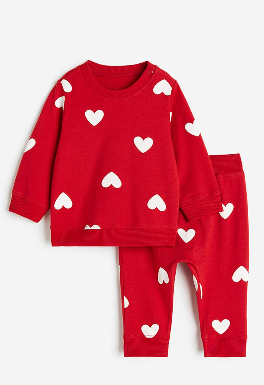 H&M - 2 Piece patterned jersey set - red hearts 