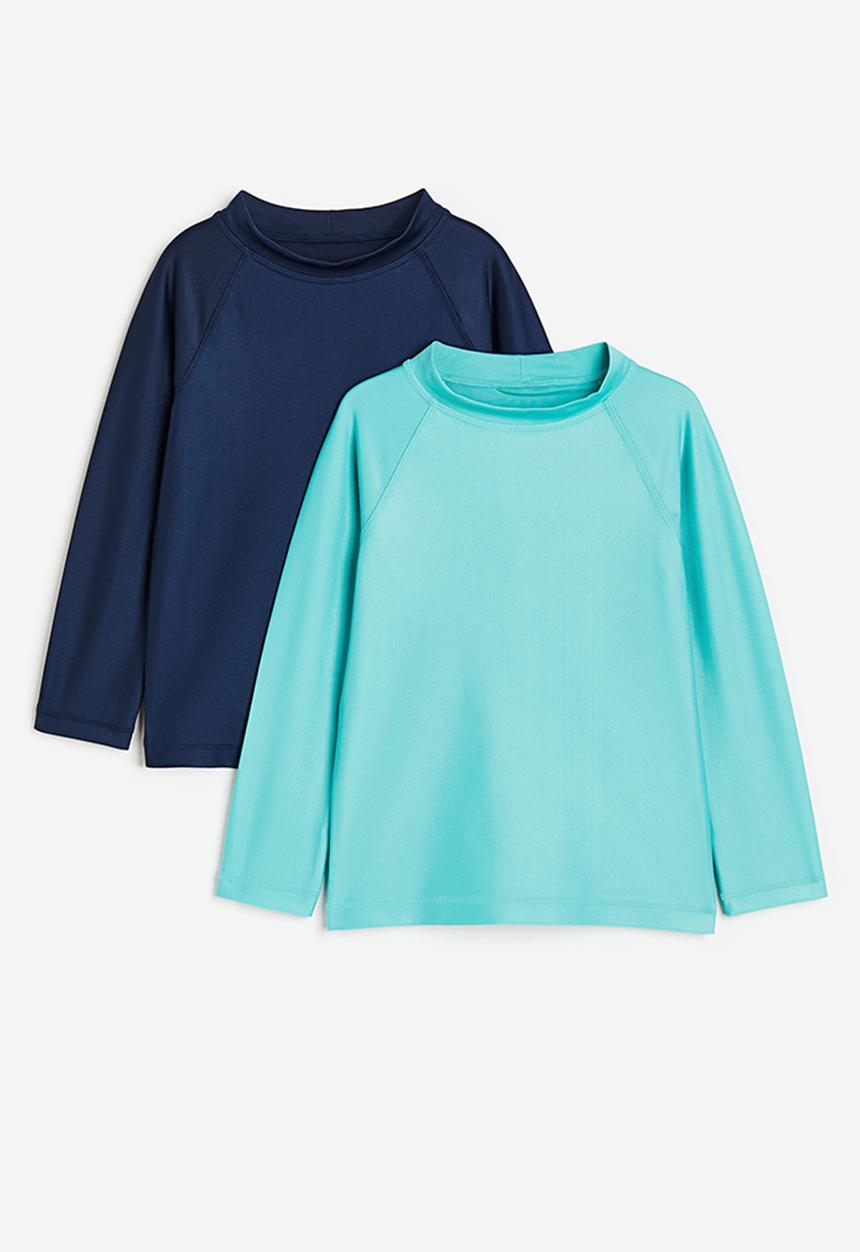 H&M - 2 Pack upf 50 swim tops - turquoise & navy blue 