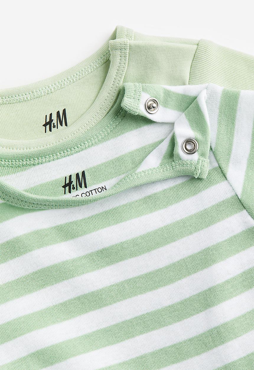 H&M - 2 Pack short-sleeved bodysuits - light green striped
