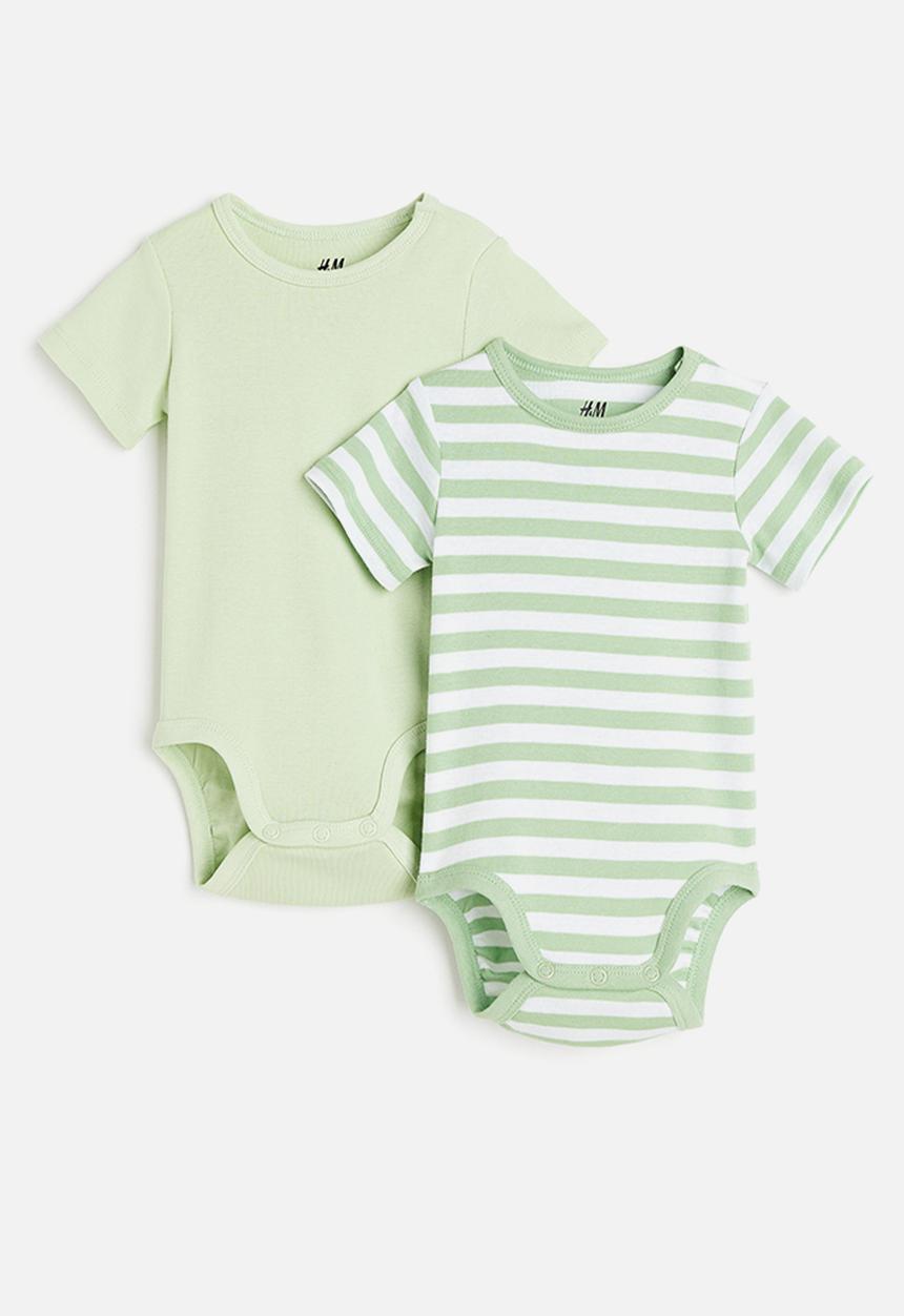 H&M - 2 Pack short-sleeved bodysuits - light green striped