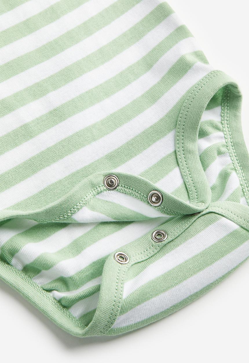 H&M - 2 Pack short-sleeved bodysuits - light green striped