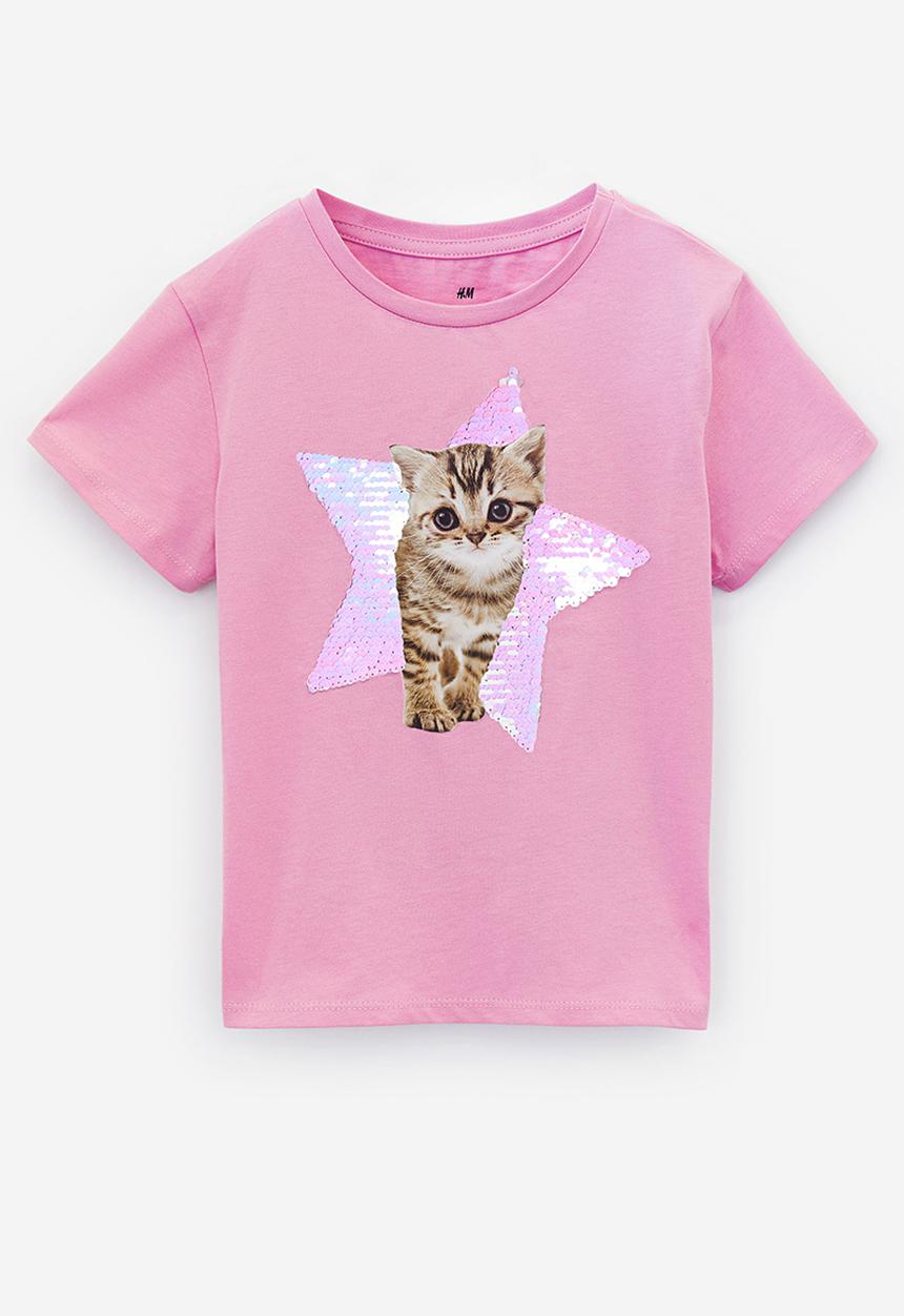 H&M - Top - pink kitten 
