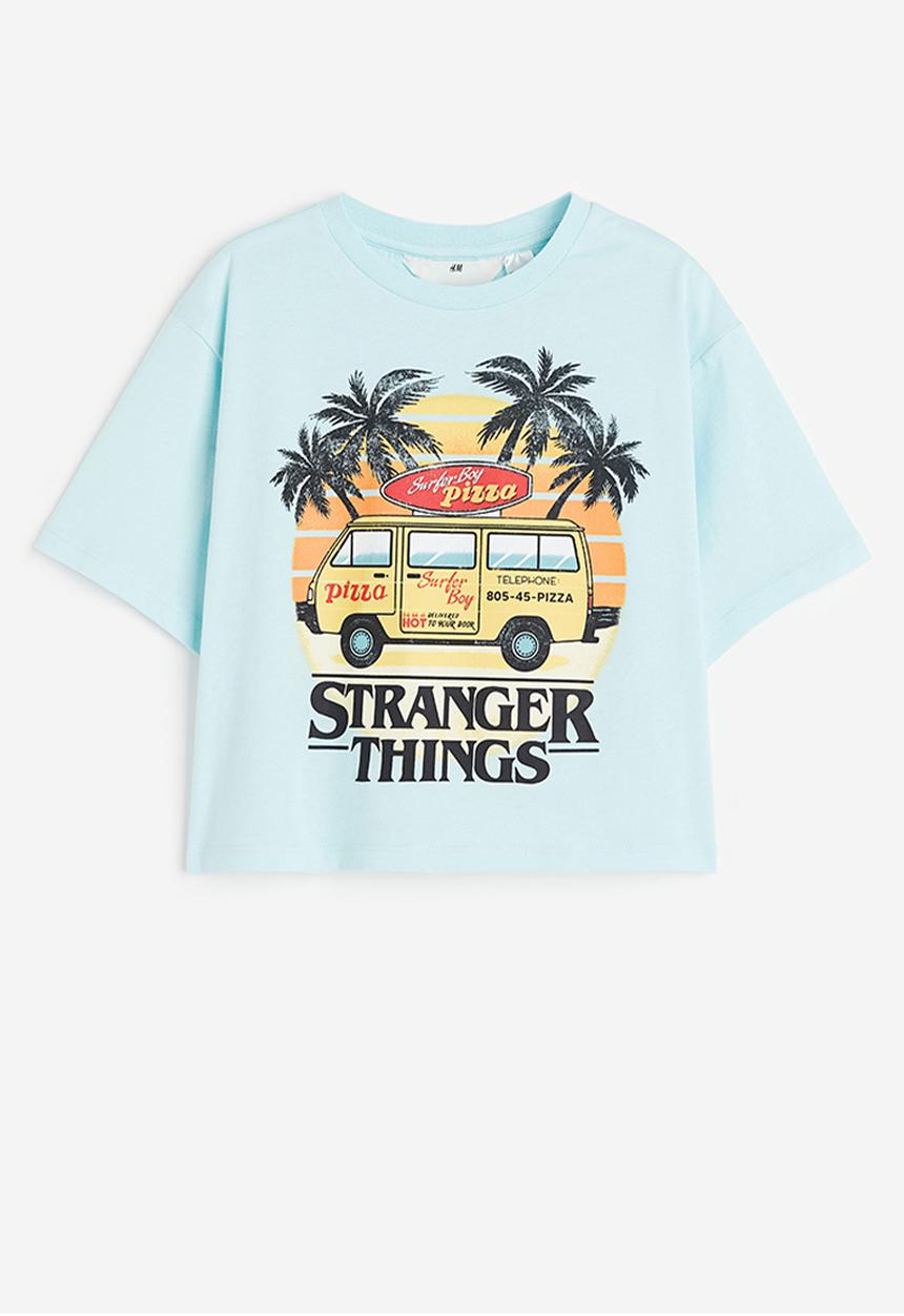 H&M - Oversized printed t-shirt - light blue stranger things