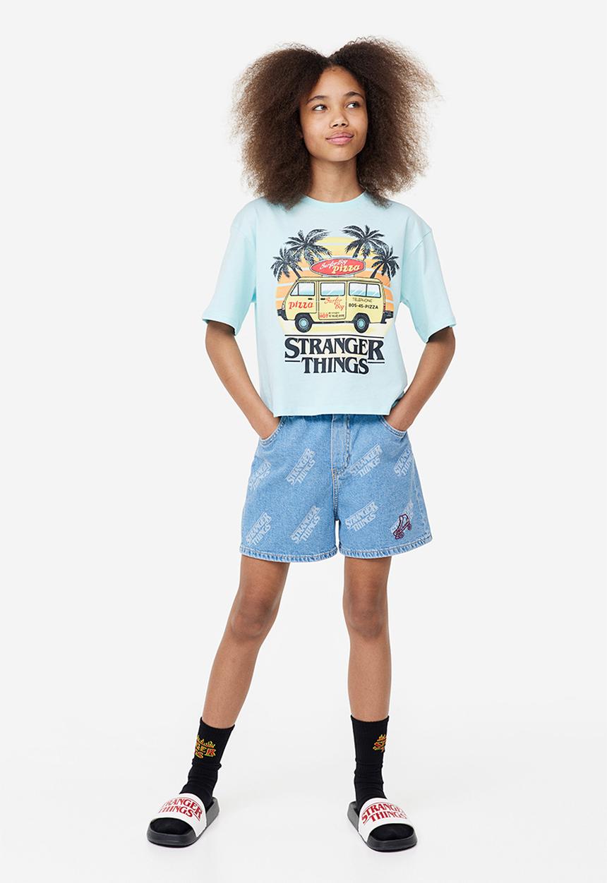 H&M - Oversized printed t-shirt - light blue stranger things