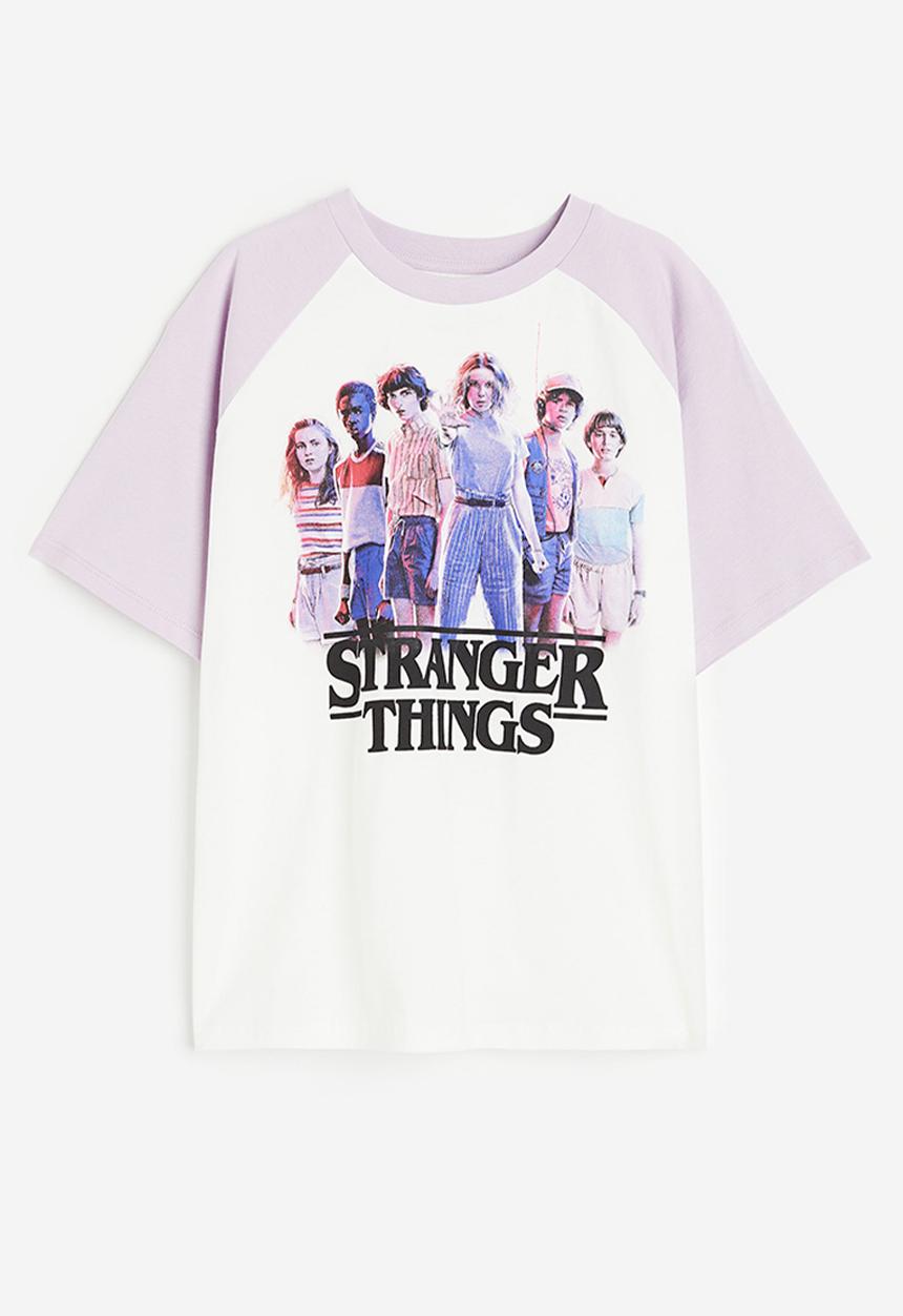 H&M - Printed cotton t-shirt - lilac stranger things