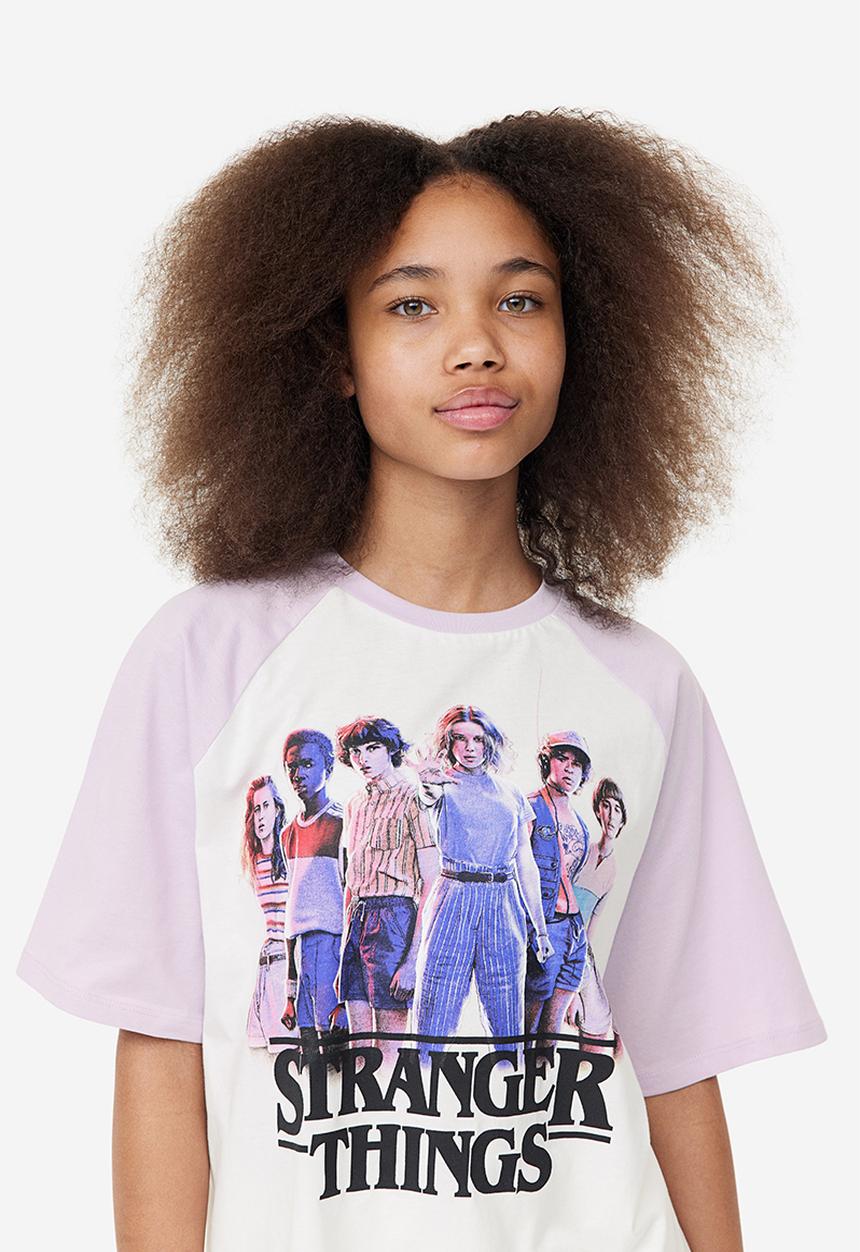 H&M - Printed cotton t-shirt - lilac stranger things