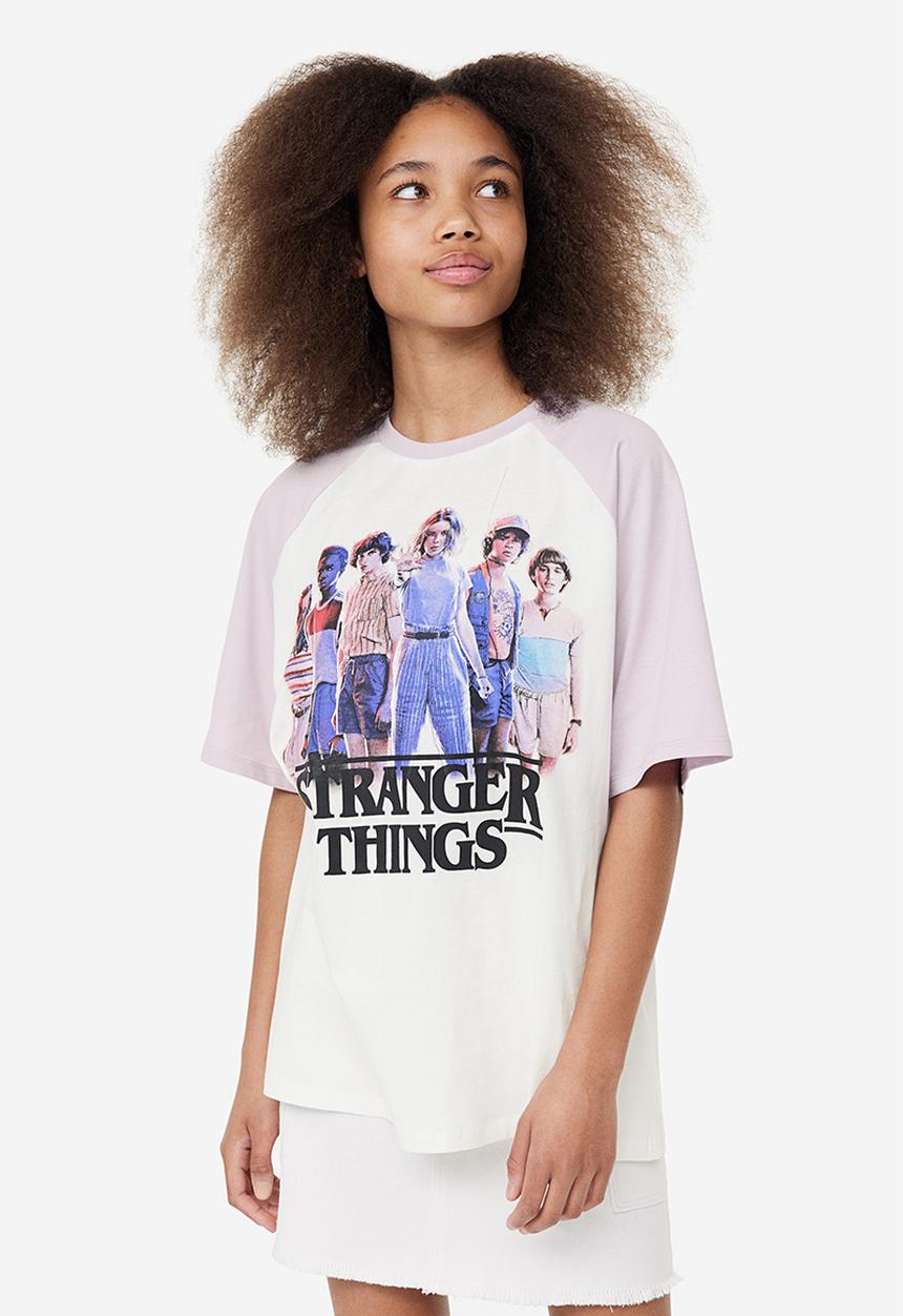 H&M - Printed cotton t-shirt - lilac stranger things
