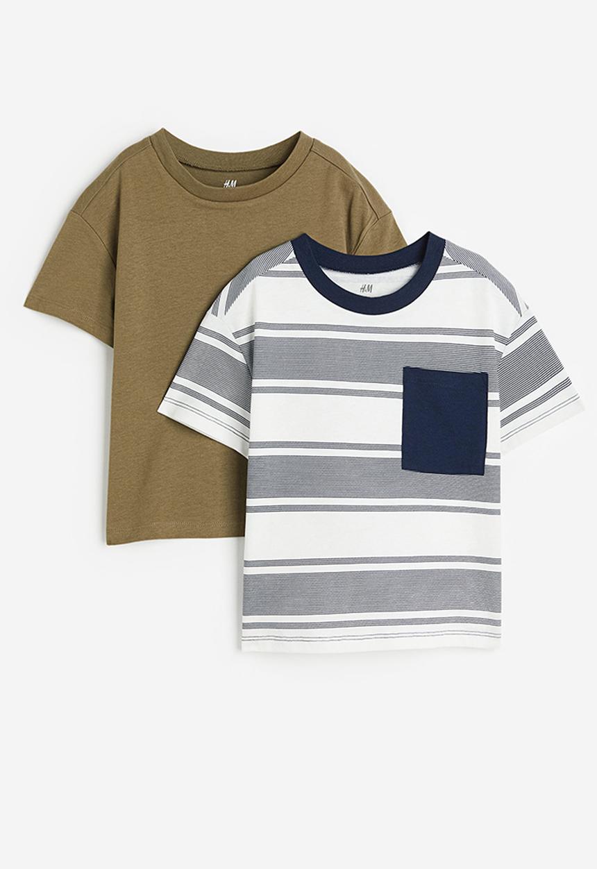 H&M - 2-Pack T-shirts - khaki green & navy blue
