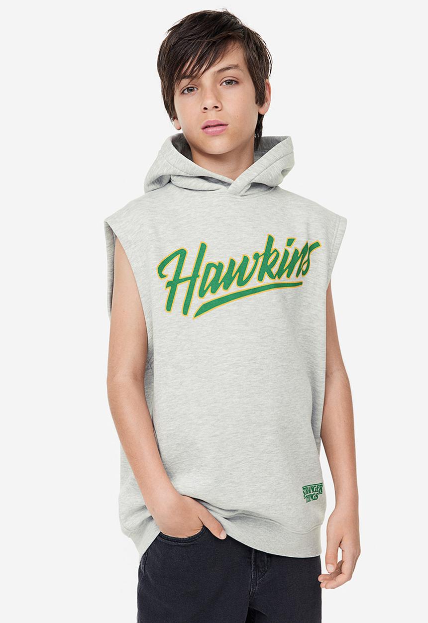 H&M - Printed sleeveless hoodie - grey marl stranger things