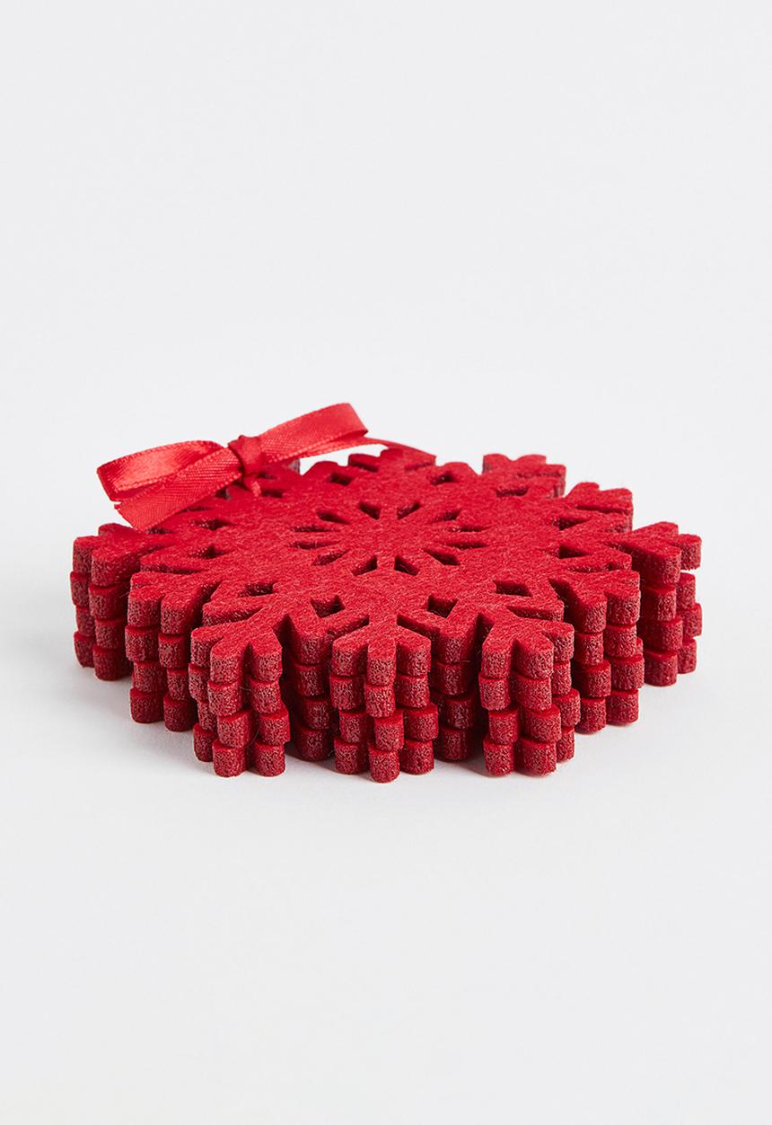 H&M - 4-Pack felt coasters - red snowflake