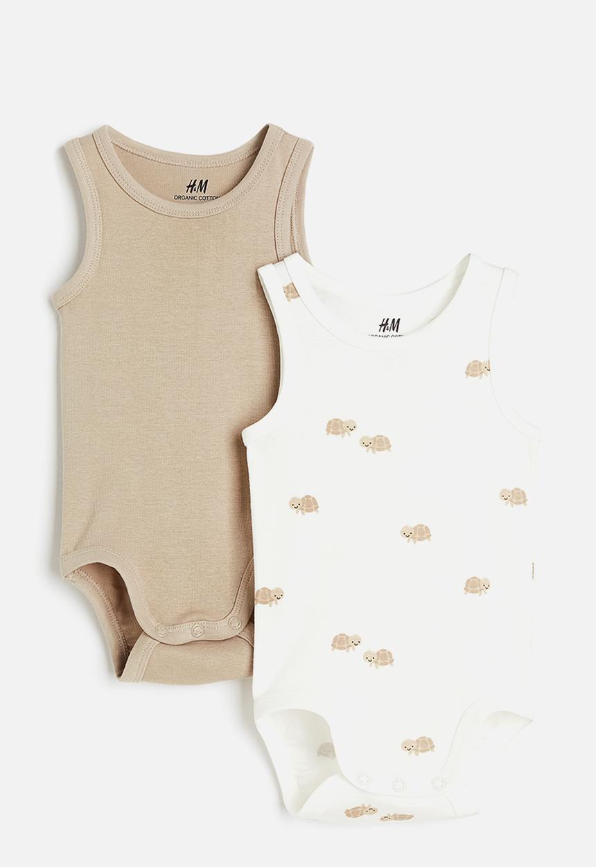 H&M - 2 Pack sleeveless cotton bodysuits - light greige turtles
