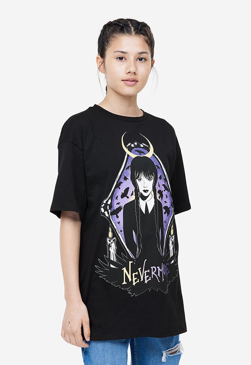 H&M - Oversized printed t-shirt - black wednesday