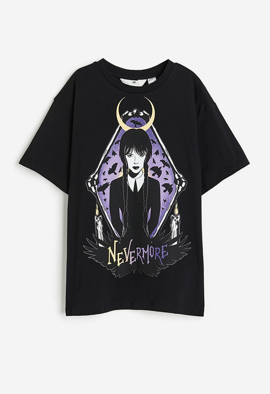 H&M - Oversized printed t-shirt - black wednesday