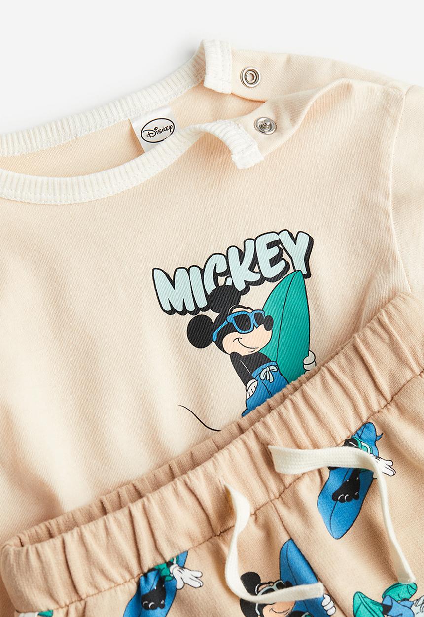H&M - 2 Piece printed set - light beige mickey mouse 