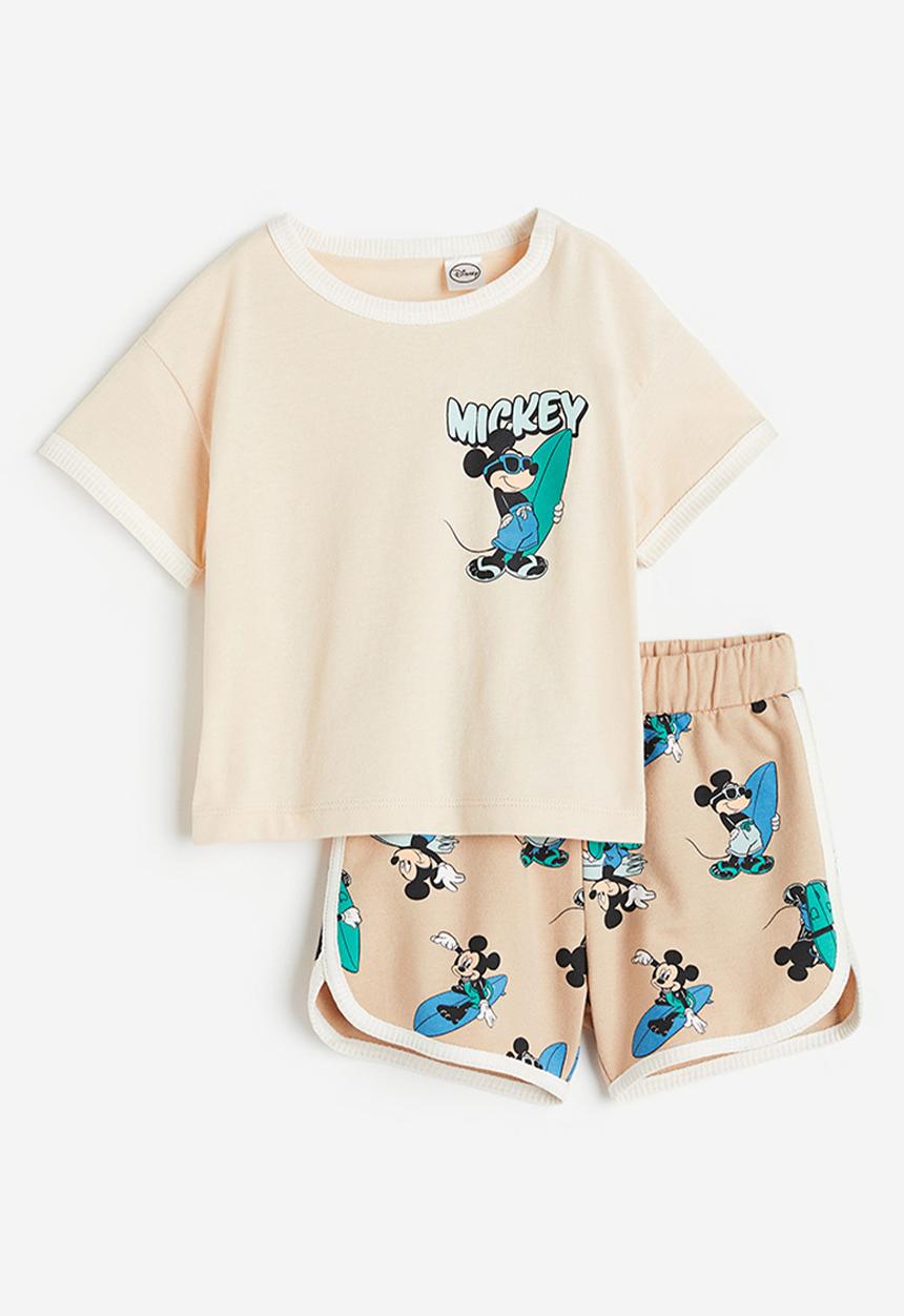 H&M - 2 Piece printed set - light beige mickey mouse 