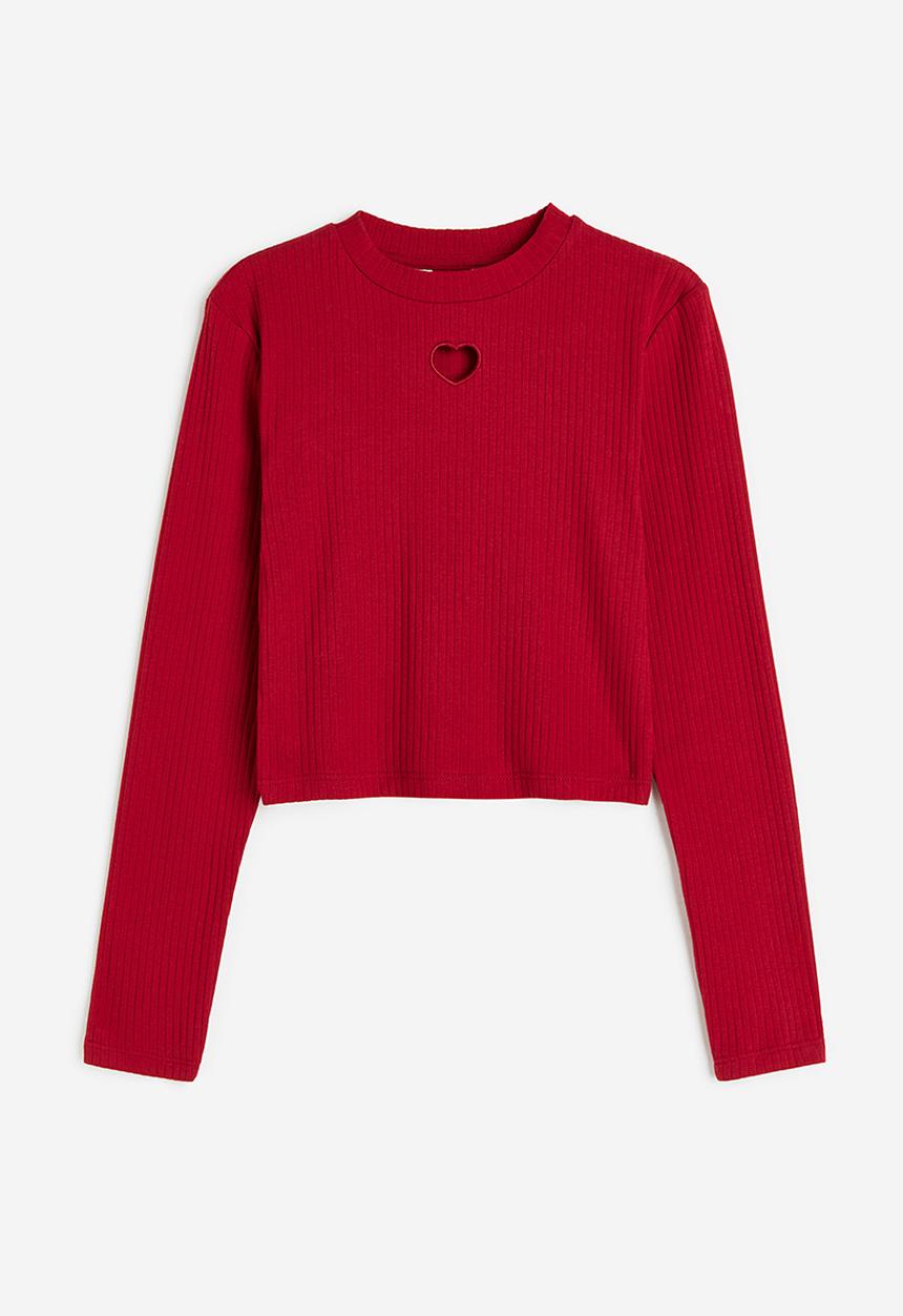 H&M - Ribbed cotton jersey cropped top - red