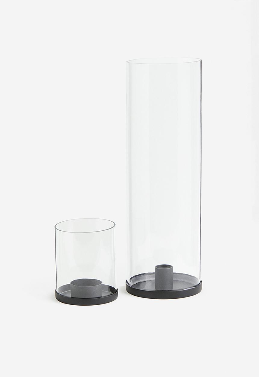 H&M - Metal and glass candle holder - black