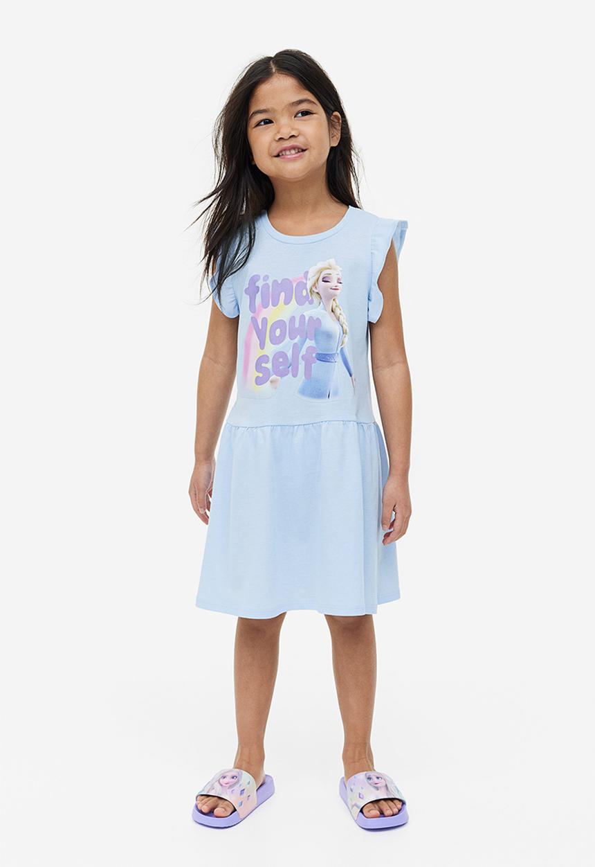 H&M - Printed cotton dress - light blue frozen