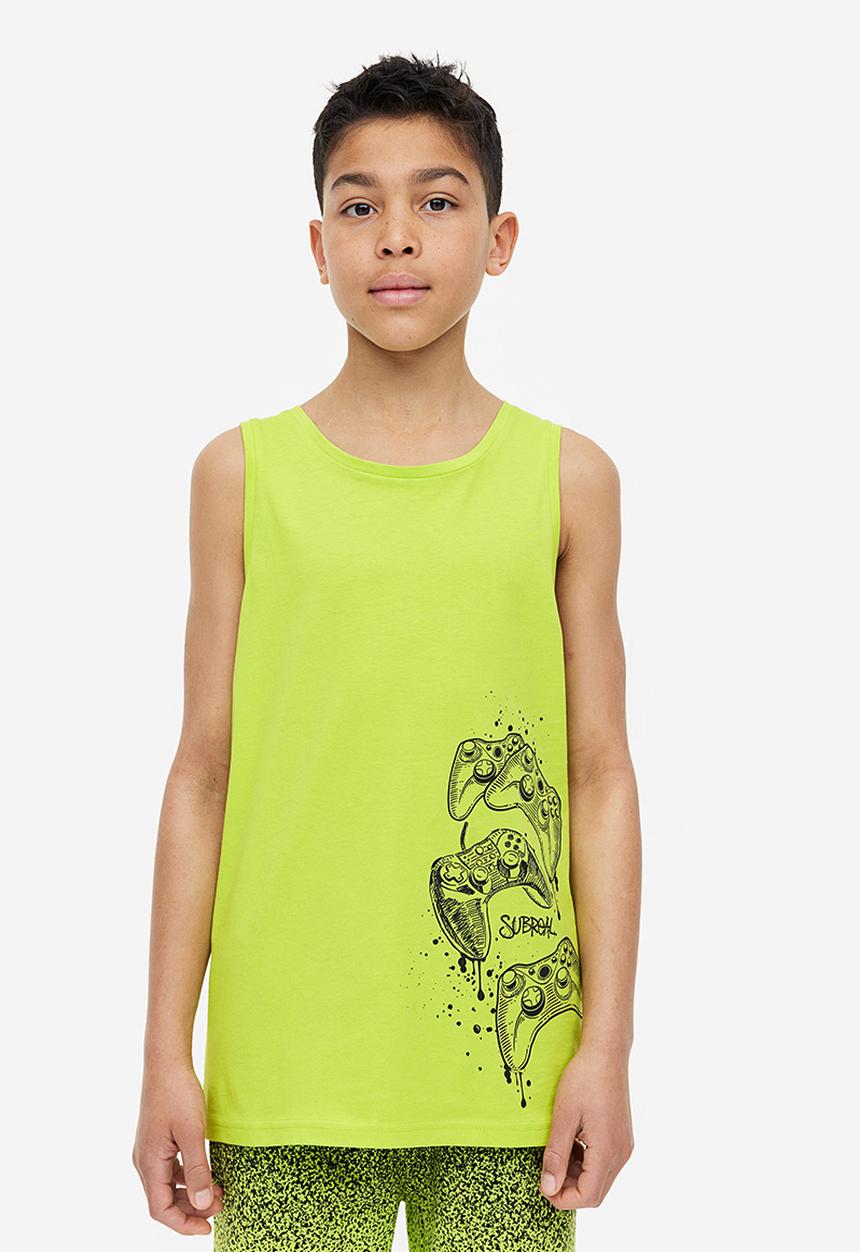 H&M - 3 Pack printed vest tops - lime green/game controllers  